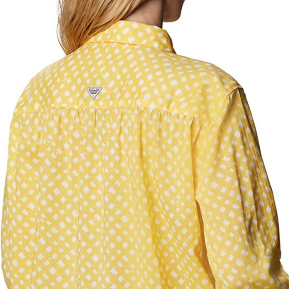 🆕Columbia Women's Slack Water Woven Long Sleeve Shirt, Sun Glow Lattice Print - Picture 2 of 5